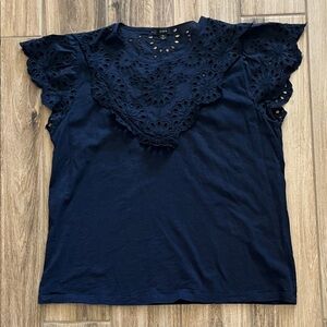 J. Crew Navy Eyelet Lace Shirt EUC